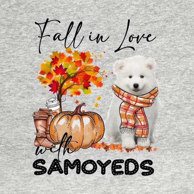 Fall In Love With Samoyeds Fall Pumpkin Thanksgiving by Red and Black Floral